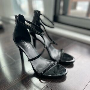 Guess Glossy Stiletto Black Strappy Heels
